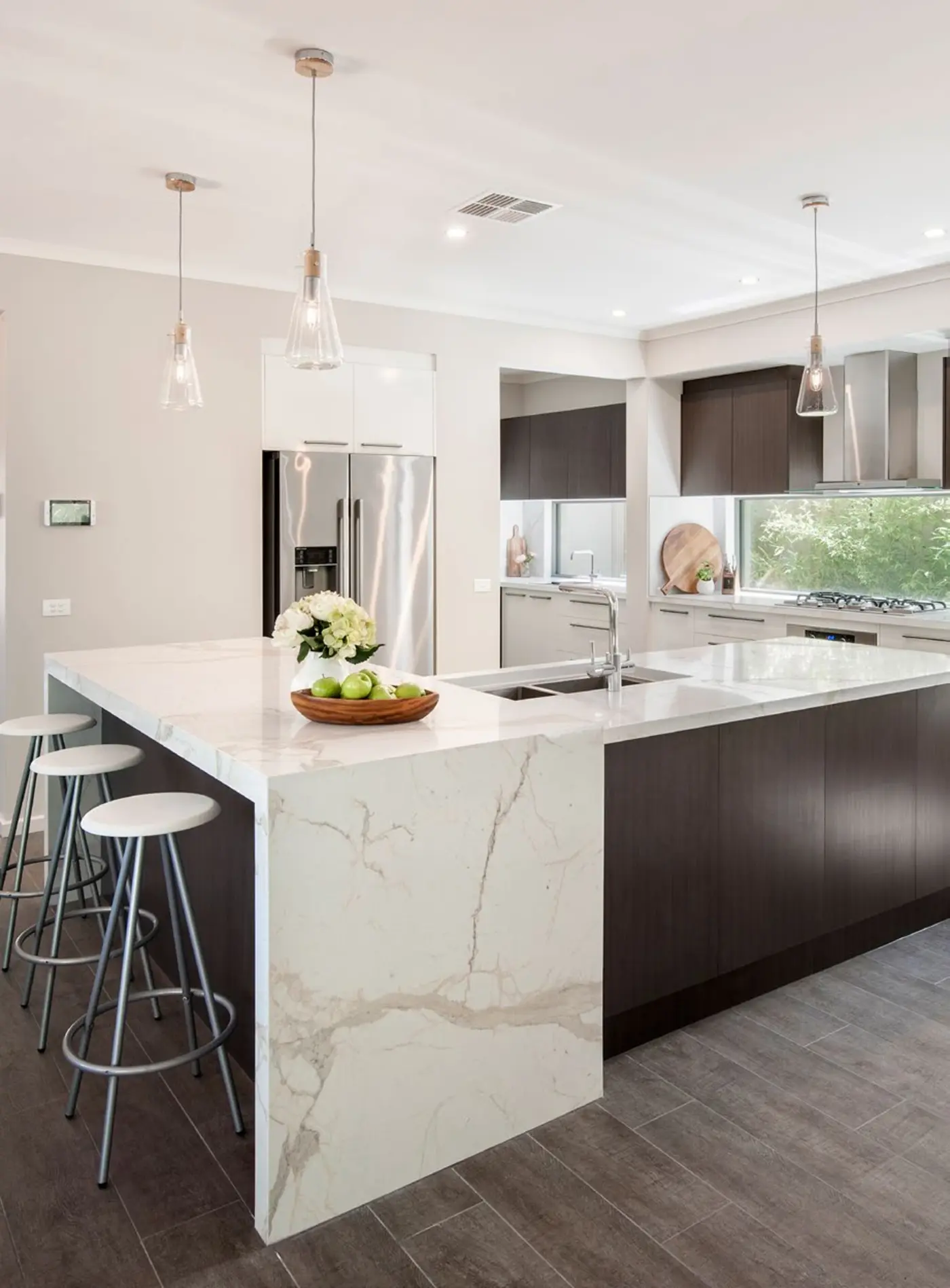 Calacatta Trascenda engineered stone benchtop with waterfall ends