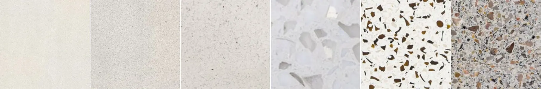 Selection of white and ivory Trend Origina terrazzo slab swatches