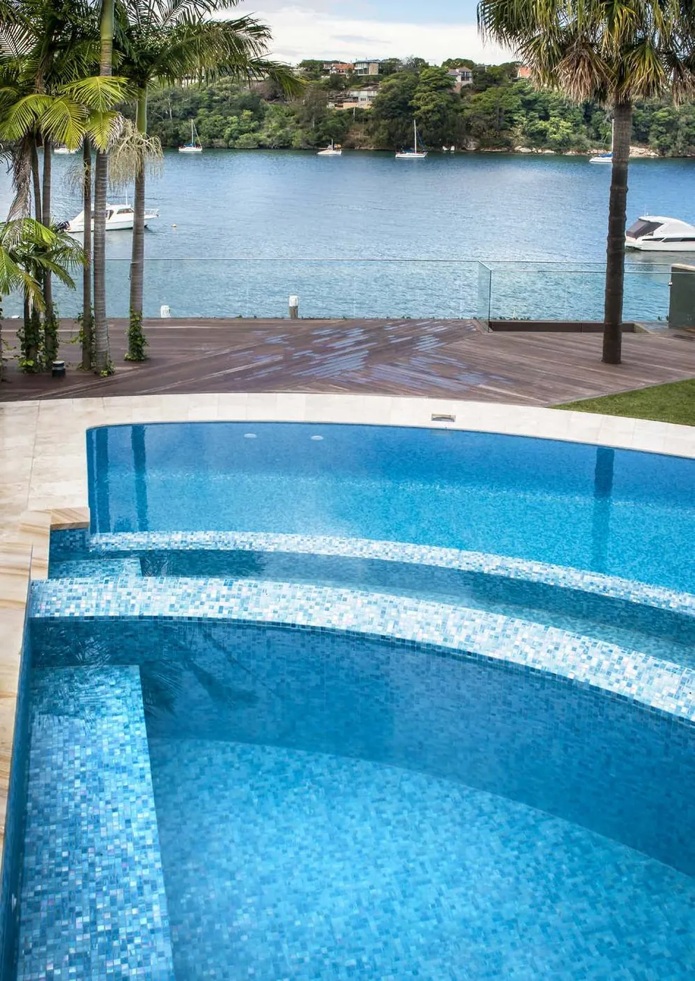Private pool in Woolwich, Sydney finished in Wahoo glass mosaic overlooking the harbour