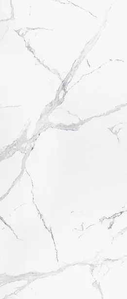 Trascenda Statuario slab design — grey marble veining on white